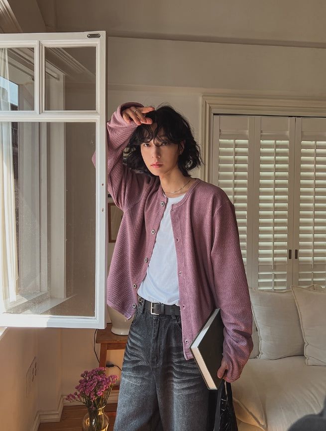 Cinder Pigment Waffle Warmer Cardigan