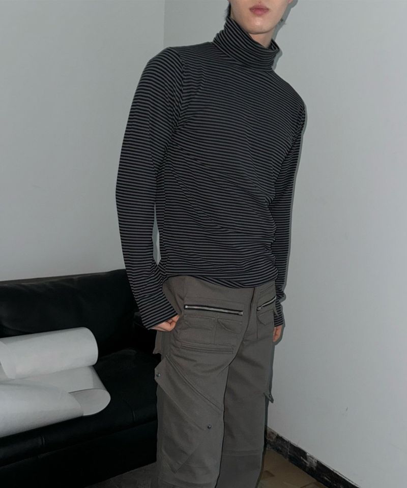 Bluesf Stripe Double Turtleneck - Black