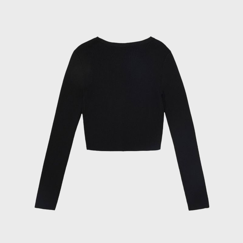 COVERED BUTTON SHORT CARDIGAN_BLACK