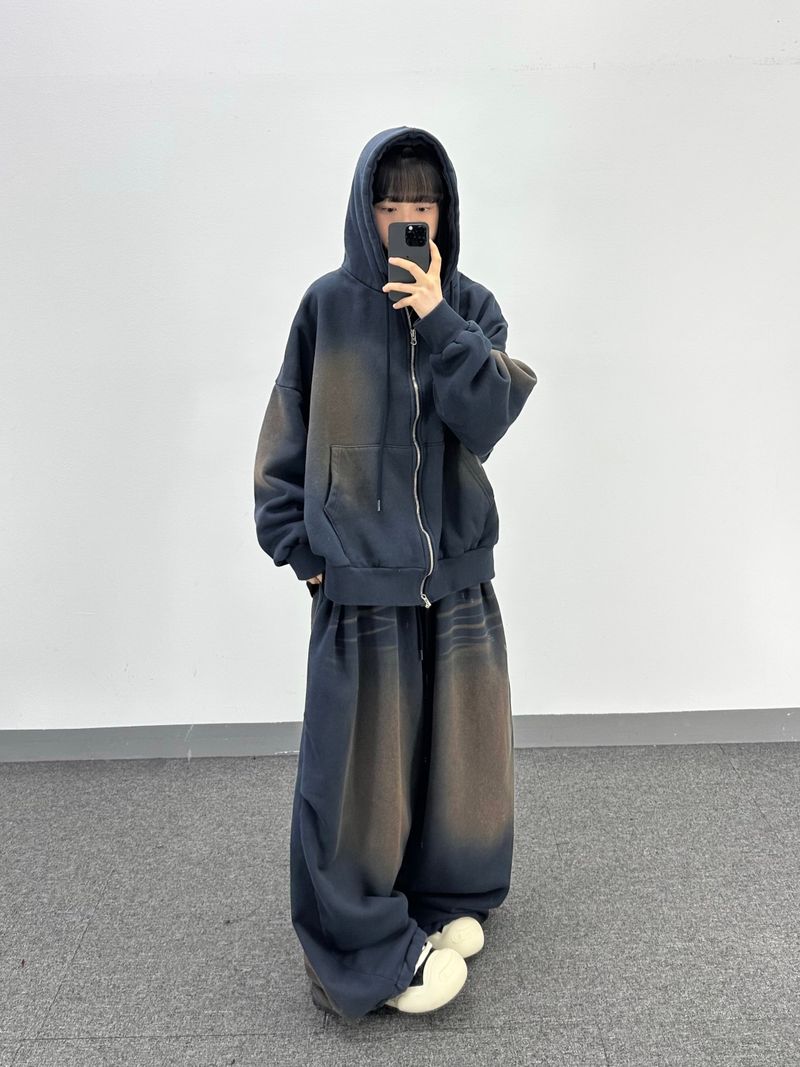 cat brush fleece hood zip-up
