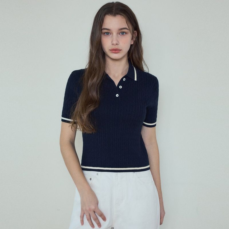 Always Cable Half Knit_Navy