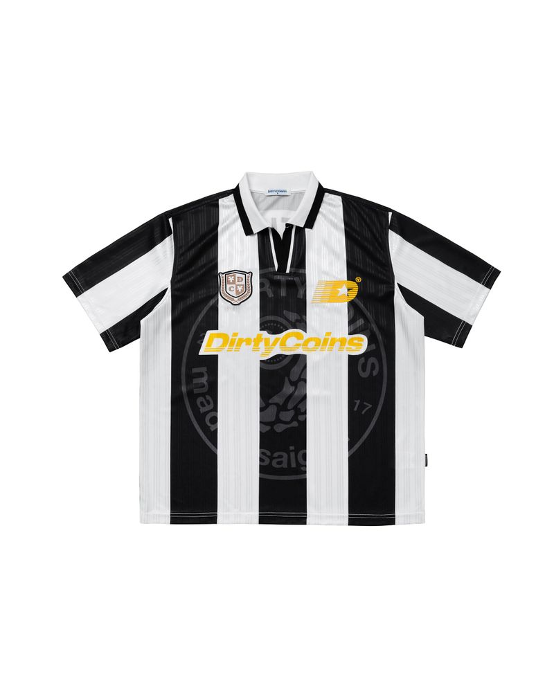 DirtyCoins（ダーティーコインズ）の「DirtyCoins Striped Soccer Polo Jersey Black White（Tops）」