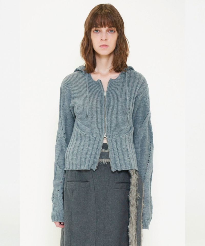 VIAVANDA（ヴィアヴァンダ）の「DOUBLE ZIP KNIT HOODIE（Tops）」