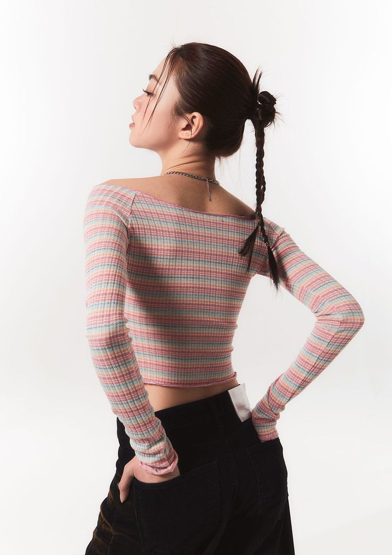 smooth off shoulder top - pink stripe