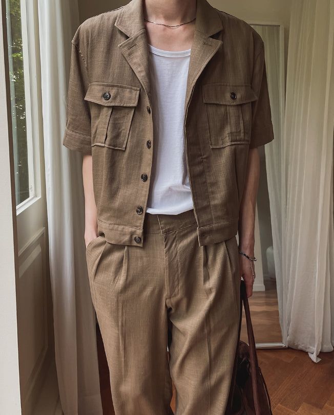 Saffy Linen Two Pocket Crop Jacket