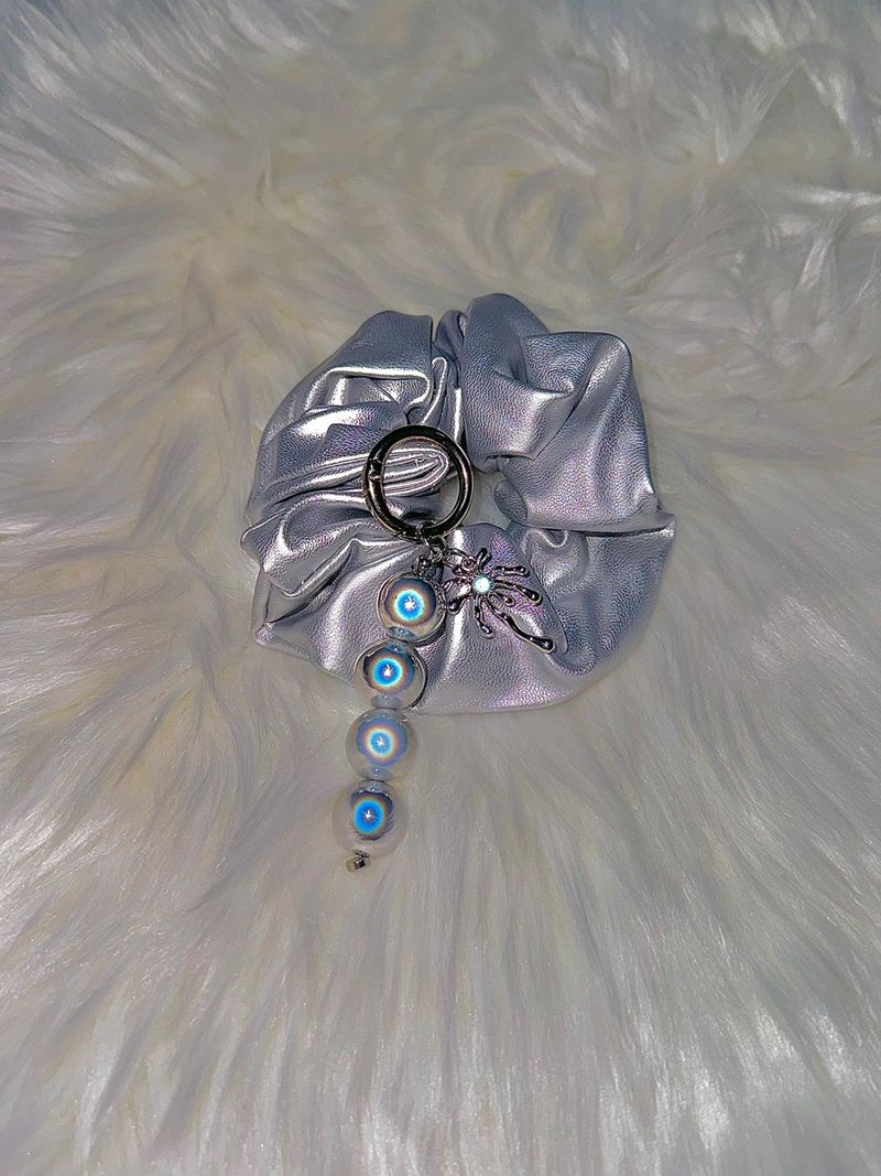 Silver leather scrunchy