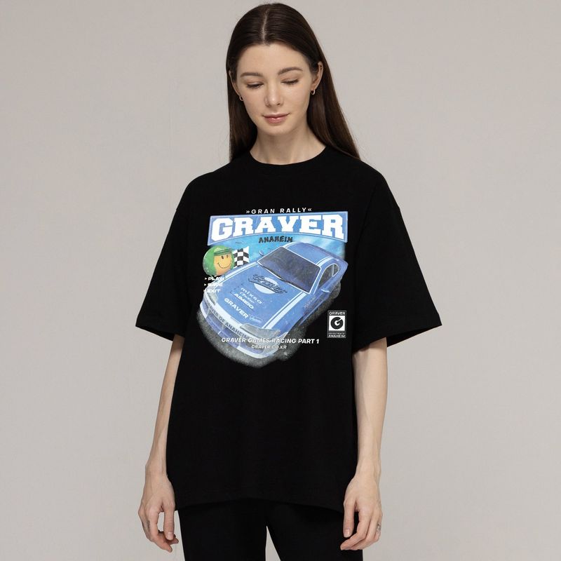 GRAVER（グレーバー）の「Blue racing smile short-sleeved T-shirt（Tops）」