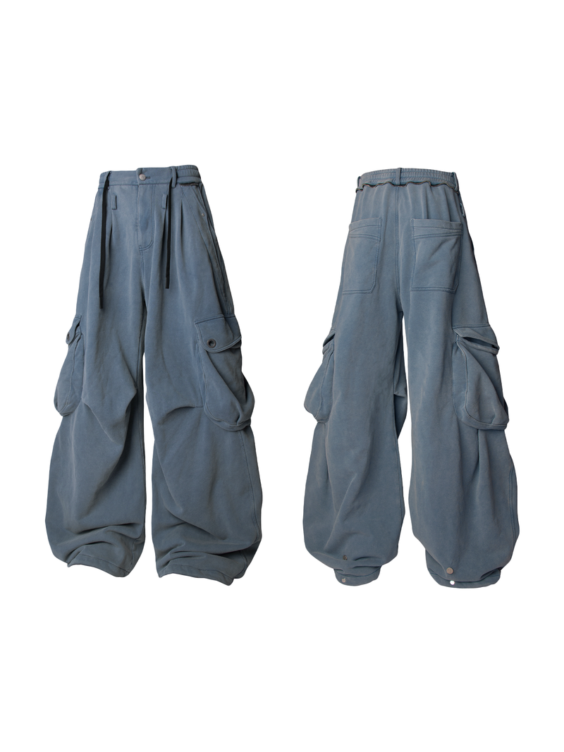 2510SWEAT_RELABEL Spatial Relations (Interconnected) Rewashed Water-Stirred Snowflake Surface Three-Dimensional Pocket Silhouette Wide-Leg Trousers