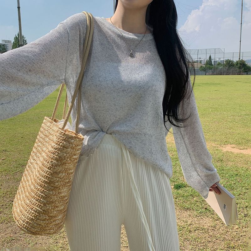 [Bellide made] See-through Bookle Linen Summer Knit T-shirt