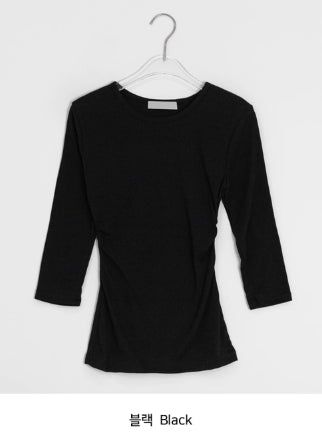 ワンプイUネック/Vネックサイドシアリング7分丈Tシャツ