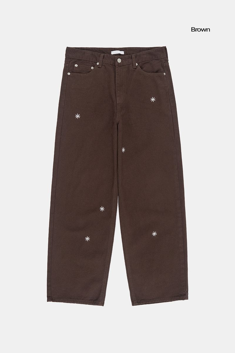 Snow embroidery wide cotton pants