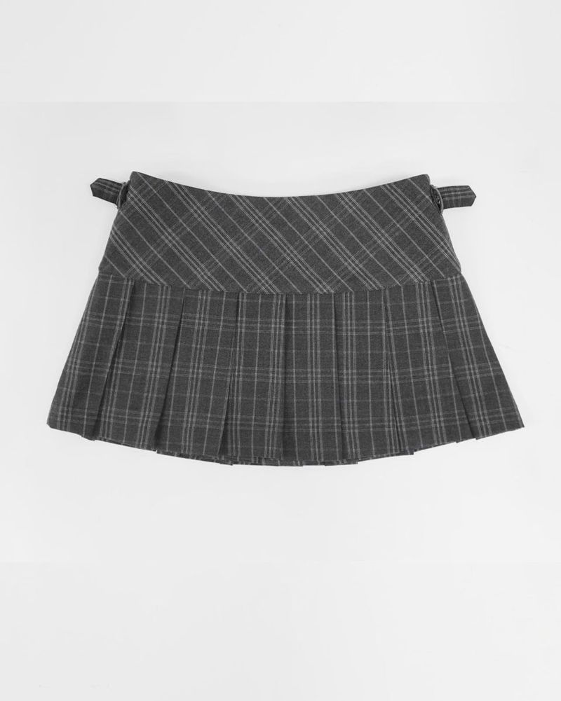 Buckle Pleated Mini Skirt Check