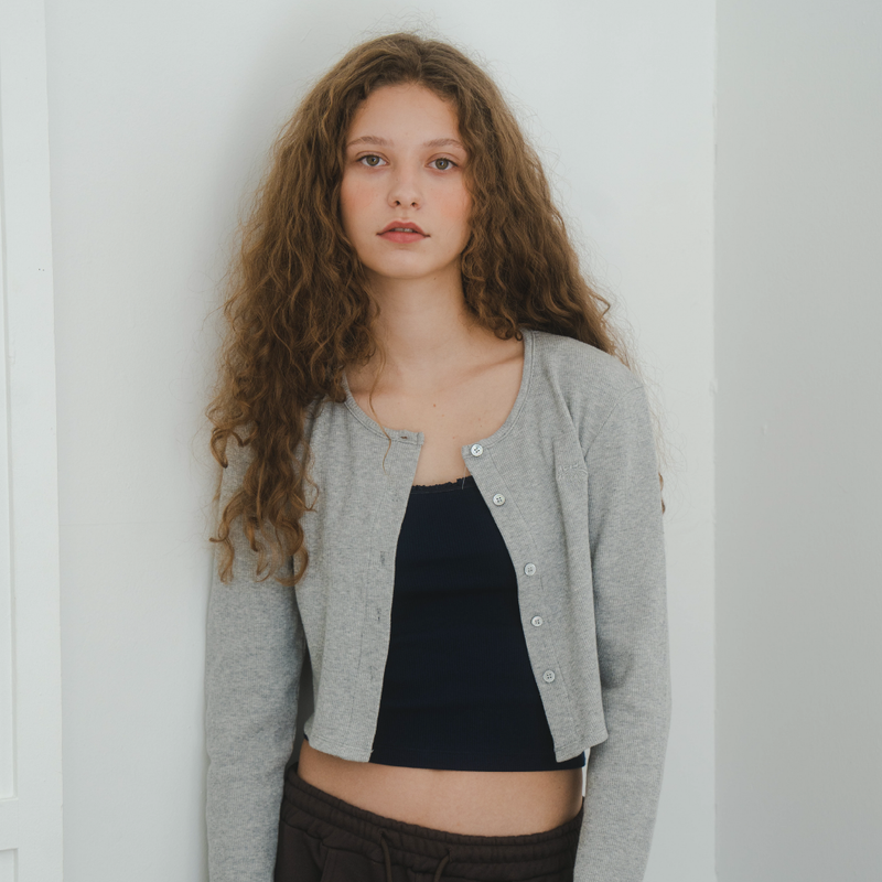 Waffle Crop Cardigan(GRAY)