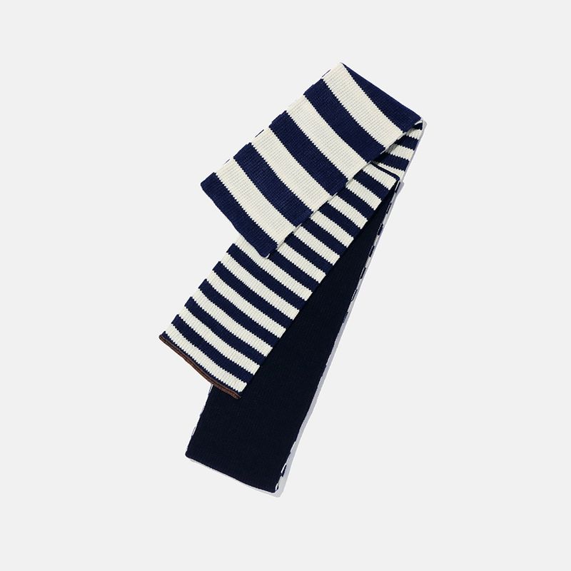 ストライプニットマフラー / Navy ivory