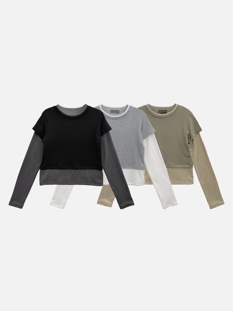 Soft Color Block Layered T-Shirt (3c)