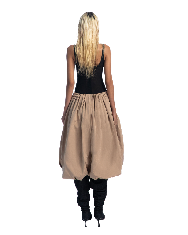 Puzzle Mesh Tank Bubble Midi Dress