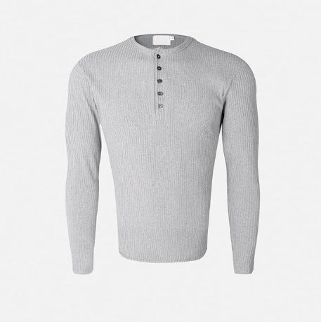 Kanden Ribbed Henley Neck Slim Long Sleeve T-shirt