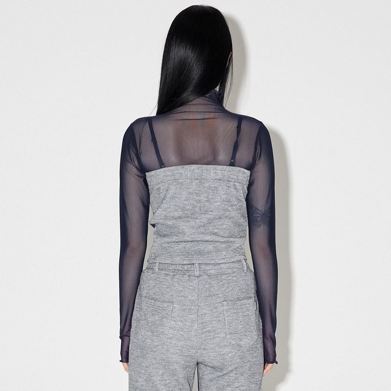 デニムニットブロックチューブトップ / Denim Knit Blocking Top [BLUE]