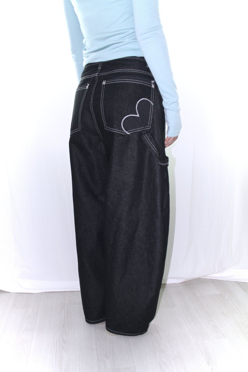 Star stitch balloon wide denim pants