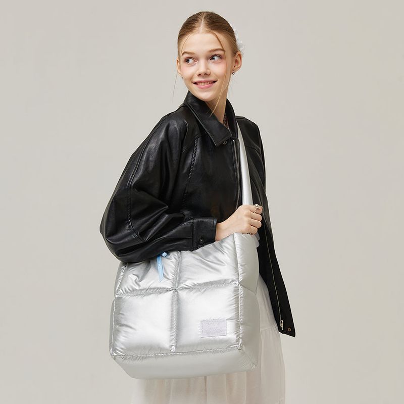 Square Quilting Tote Cross Bag _ Silver
