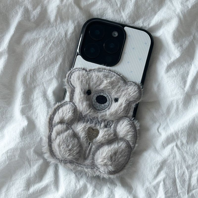 seconduniquename（セカンドユニークネーム）の「SUN CASE PATCH COZY BEAR GRAY (GLOSSY BLACK)（Smartphone Accessories）」