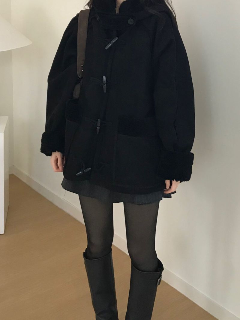 toggle hooded suede coat (one color)