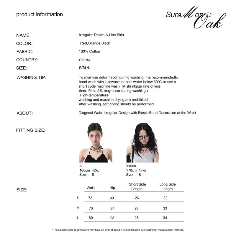Summon Oak Red Y2K A-Line Denim Mini Skirt for Women, Low-Waist Bodycon Style for Summer