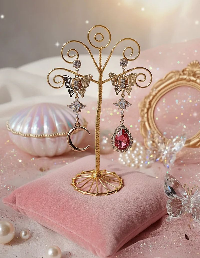 Rosepink Moon Butterfly Earring