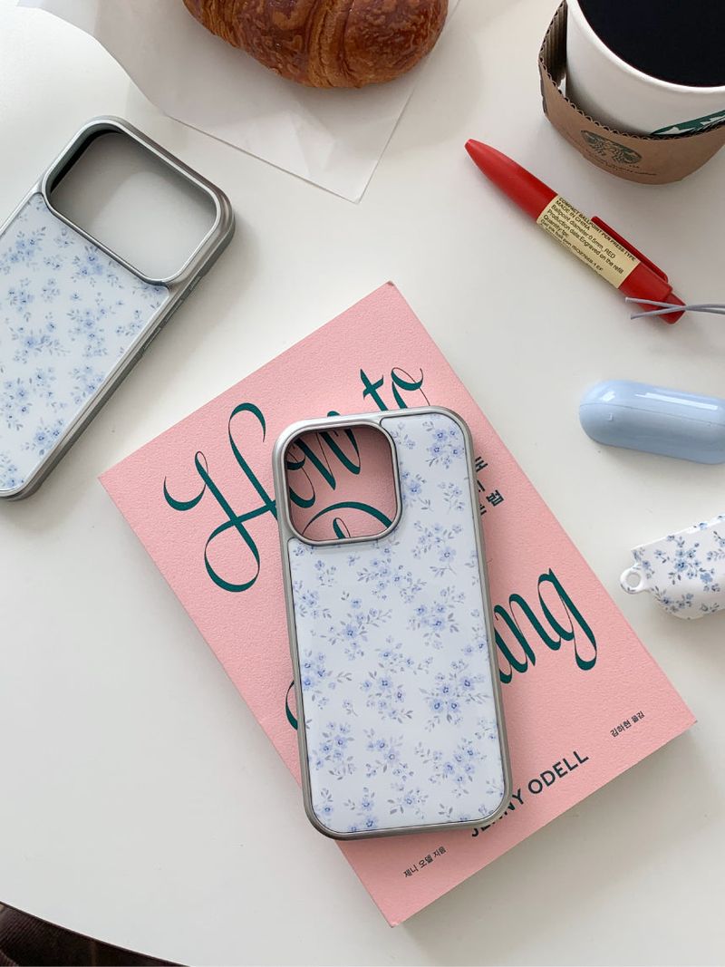 [MADE]ブルーブロッサム シルバー エポキシ バンパー iPhoneケース