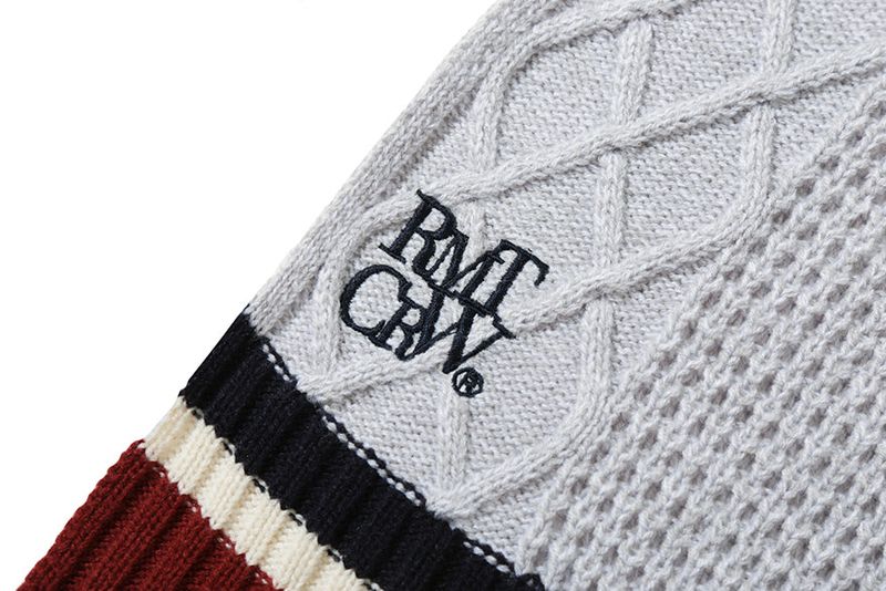 CABLE KNIT LOGO MUFFLER_LIGHT GREY