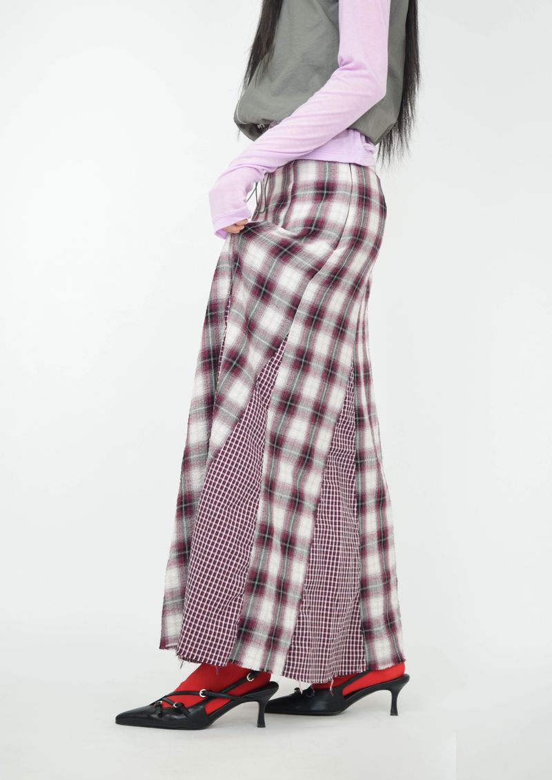 vintage check skirt red ver.