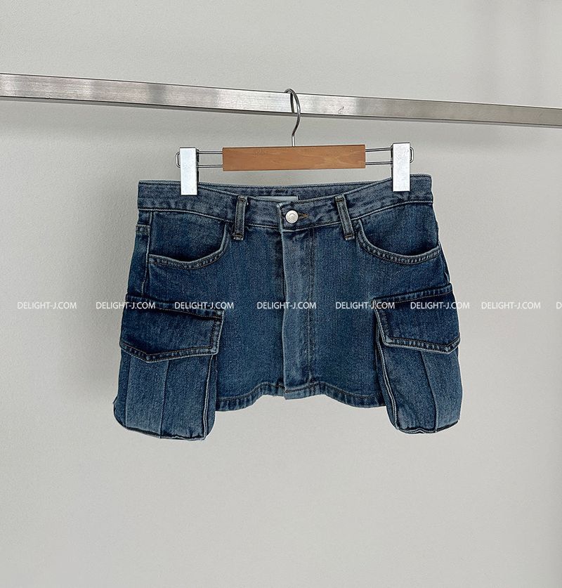Wafer pocket low jean skirt