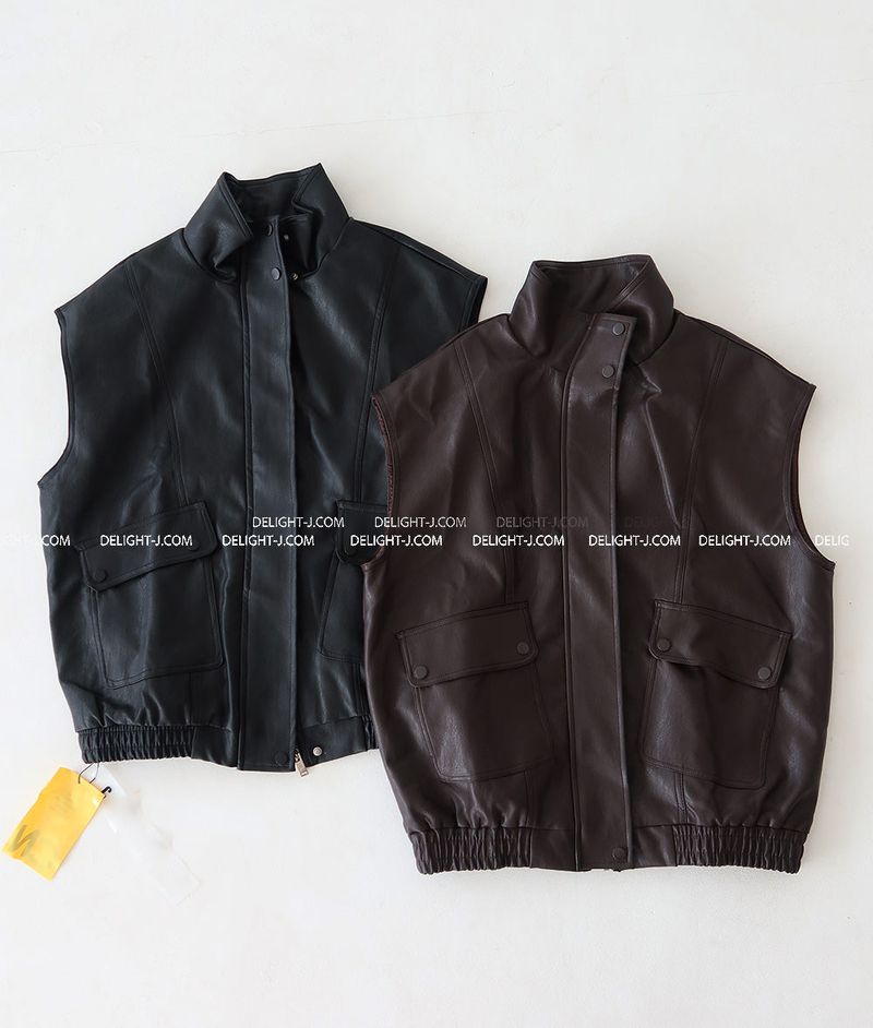 leather oversized fit vest jacket