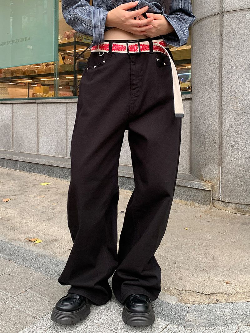 STUD FLAP COTTON JEANS