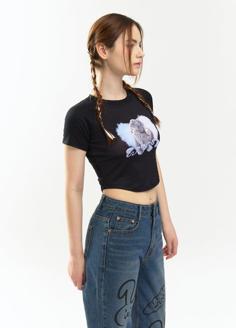 Heart bunny Raglan Crop-T (black)
