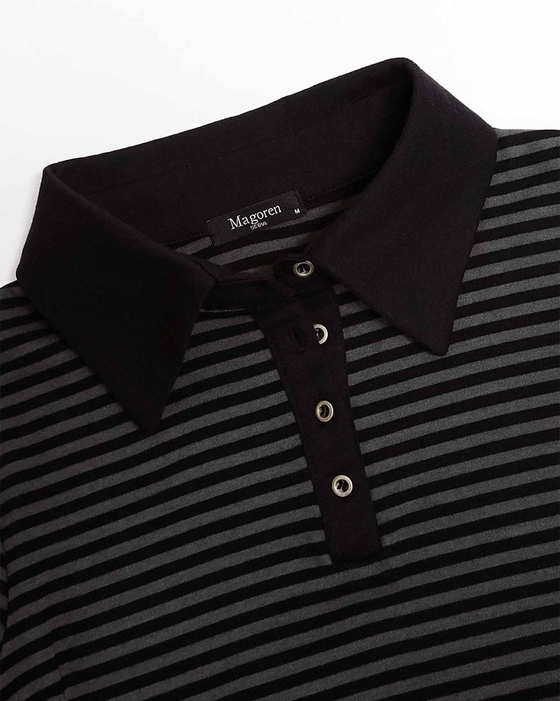 Polo long sleeve Stripe Black