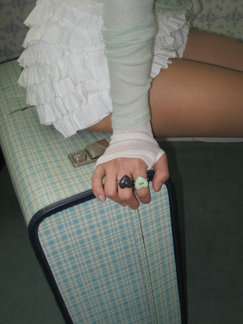Sewing Button Ring (Heart, Light green)