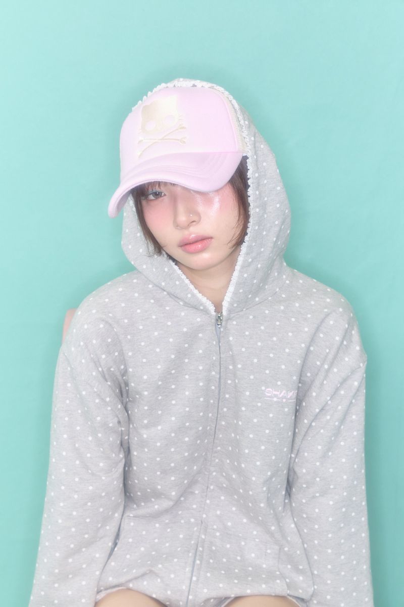 CAKE DOT LACE UP HOODIE (MELANGE)