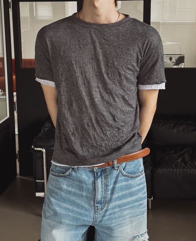 Even Wrinkle Layered Short Sleeve T-shirt