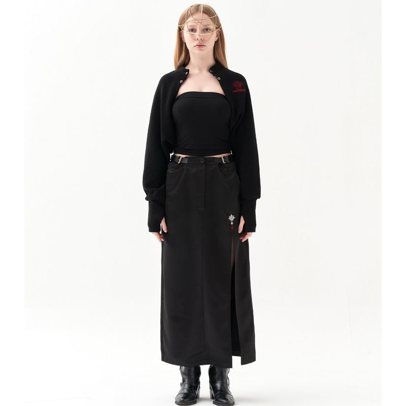 211-BUCKLE SATIN SLIT SKIRT