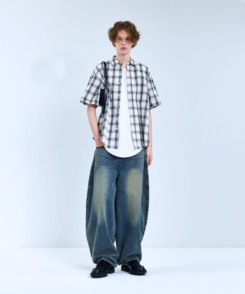 87-STAN068 Nerd OverFit Short-Sleeved Check Shirt