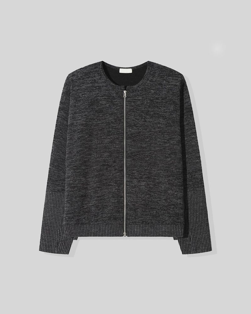 Angle Knit Zip-up with Hand Warmers