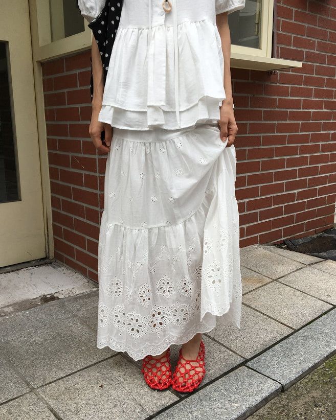 Bonomi Vintage Punching Tiered Banding Long Skirt