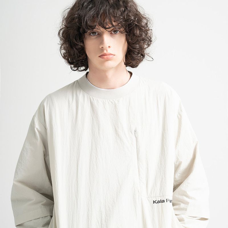 Nylon Zip Pocket Round Shirt - WHITE