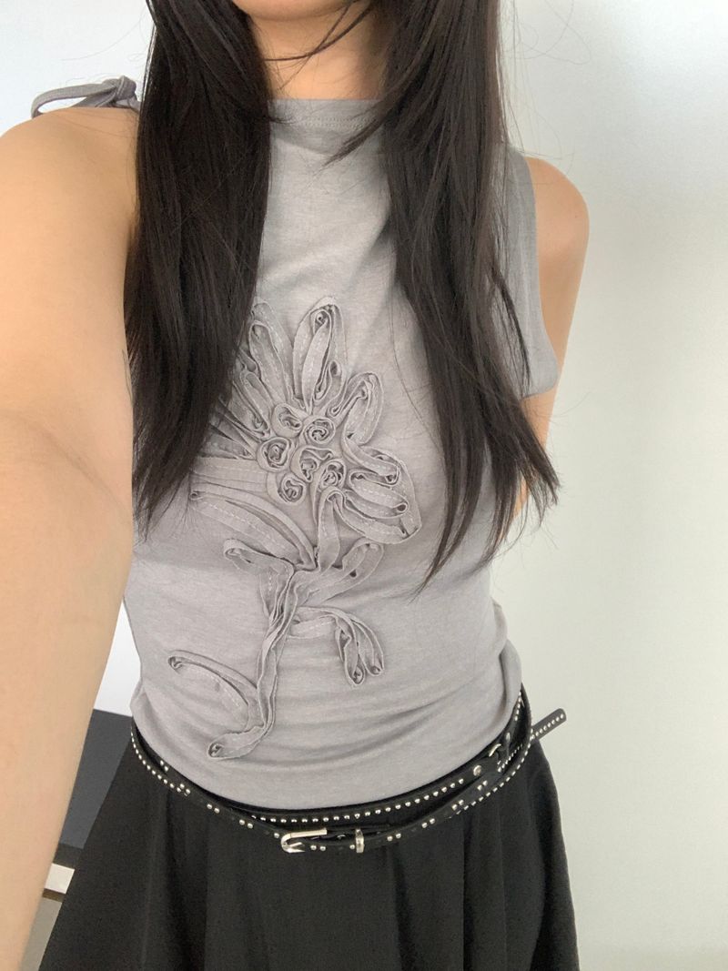 Warren Flower Embroidered  Shirred Sleeveless