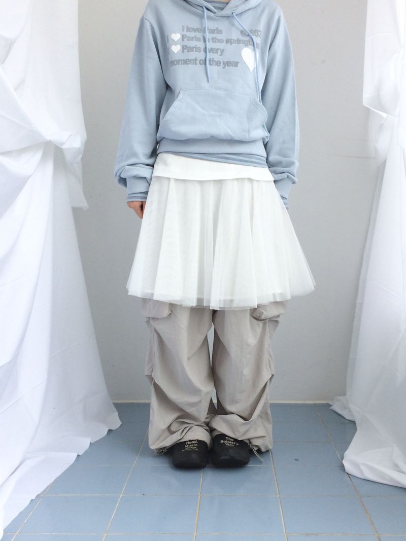 See-through curve layered skirt