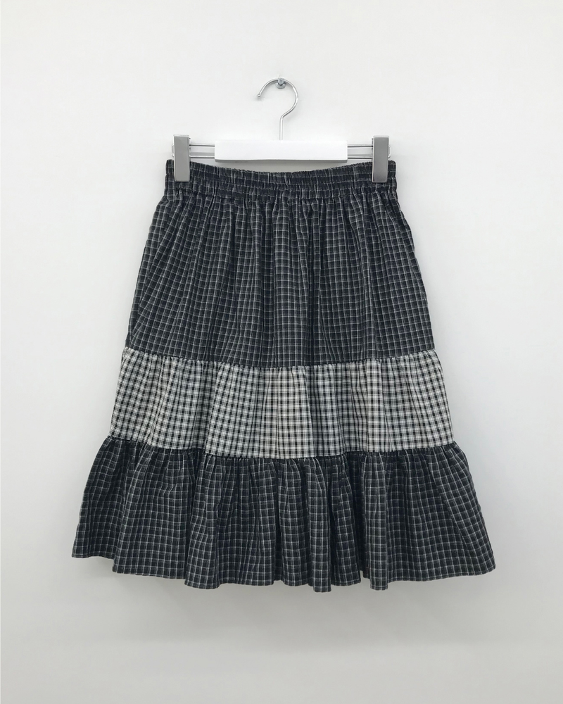 Fold check skirt (3color)