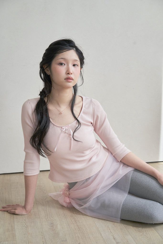 Butterfly key point shirring top - pink