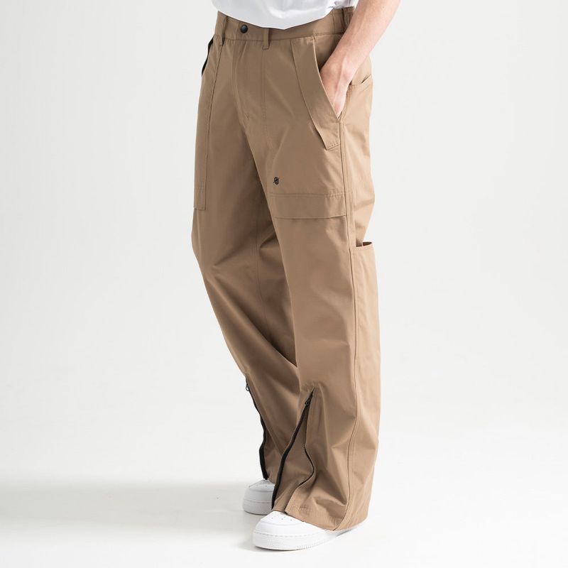 Poly Cotton RIB Track Zip Pants - BEIGE