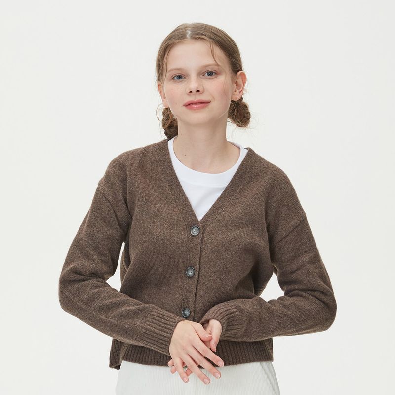 WOOL CROP KNIT CARDIGAN_BROWN